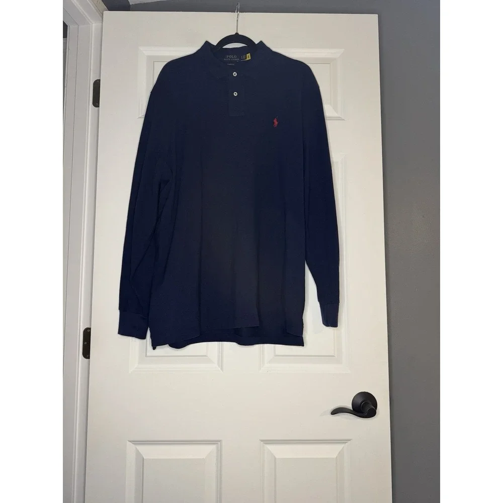 Polo Ralph Lauren Classic Fit Men's Long Sleeve Polo Xl Navy Red Logo